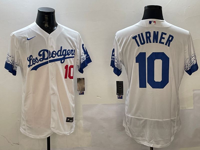Men Los Angeles Dodgers #10 Turner White City Edition Elite Nike 2025 MLB Jersey style 5->los angeles dodgers->MLB Jersey